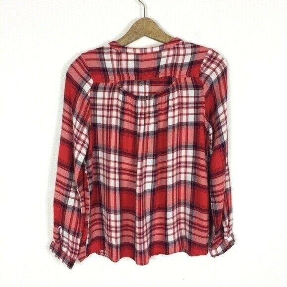 Altar’d State Red Plaid Button Front Peplum Flannel Shirt Long Sleeve Boho Small - Picture 3 of 6